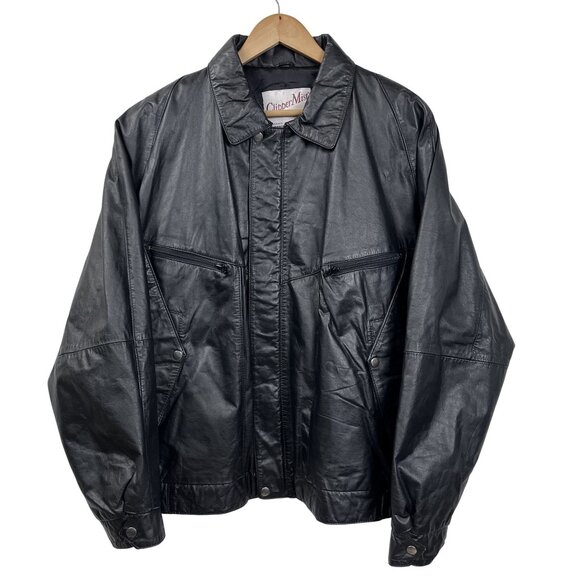 Vintage Clipper Mist by London Fog Black Leather Bomber Aviator Jacket Size 2X - Picture 1 of 7